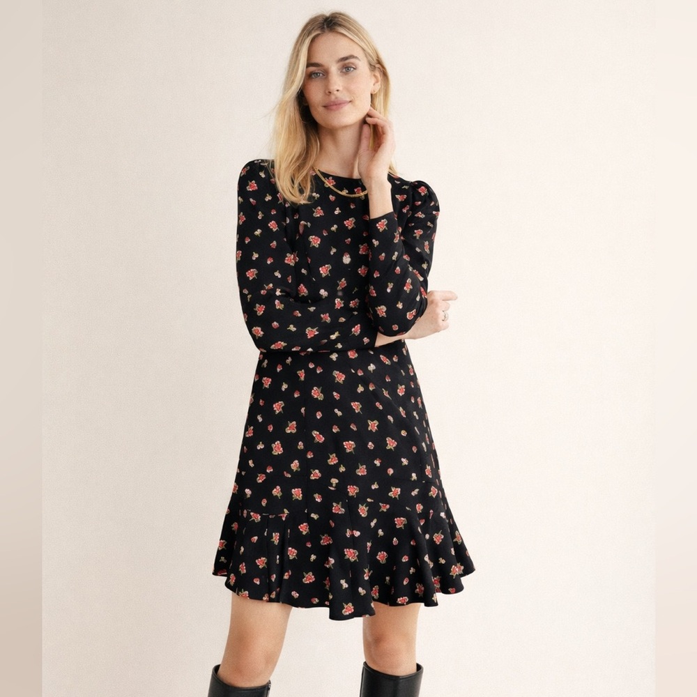 Boden Dotty Daisy Flippy Long Sleeve Dress | Fit & Flare Size 12 Long